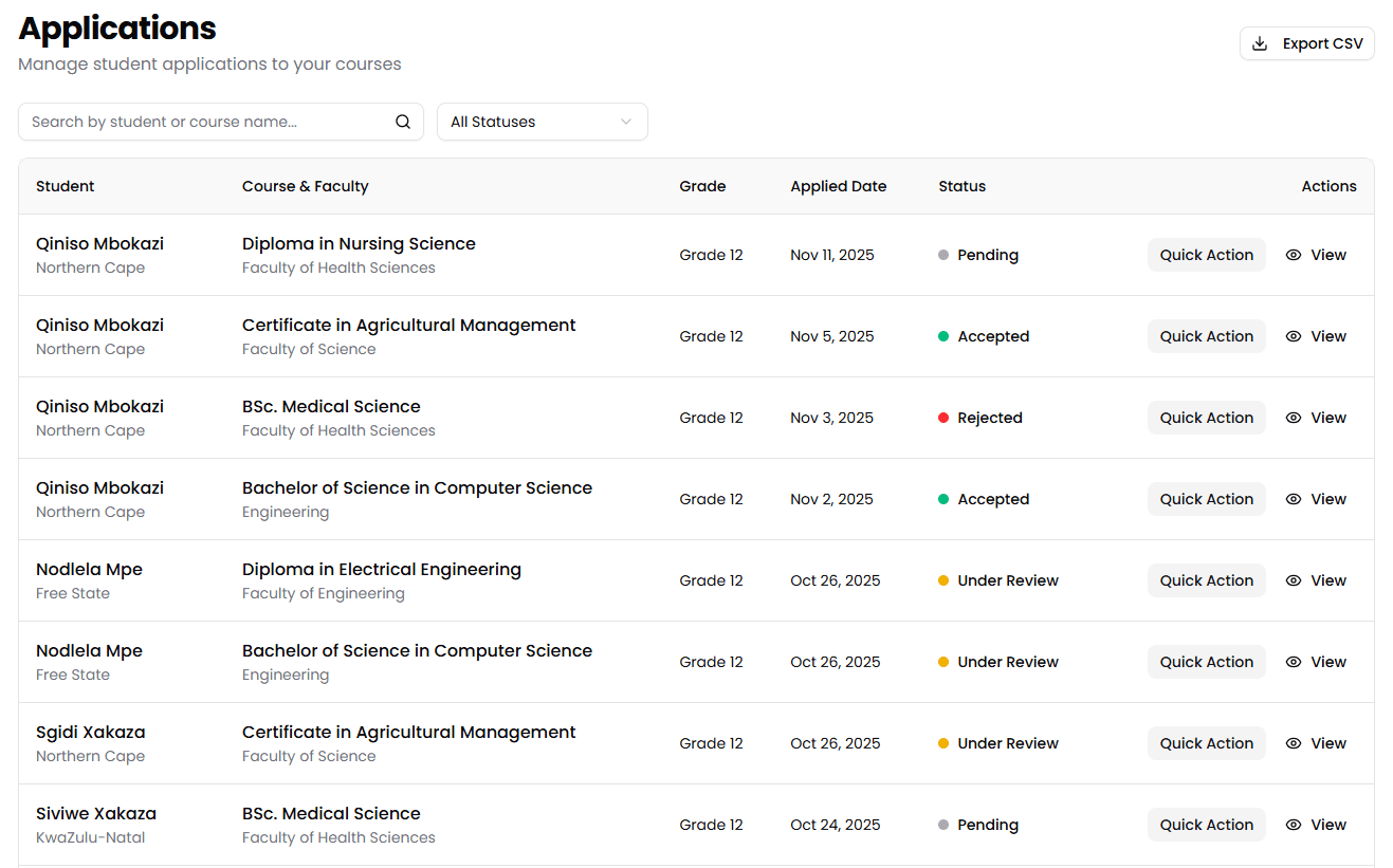 Application Management Interface